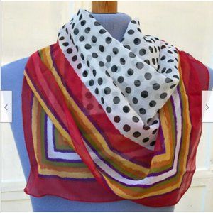 Sheer Polka Dot & Stripe Square Scarf Vintage Emanuel Geraldo 31" Bandana Italy